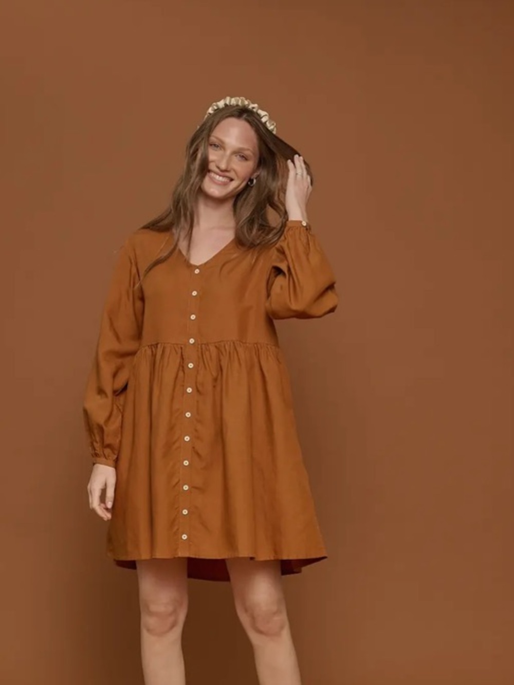 Tradlands Remi Mini Dress Button Front Sienna Tencel Linen